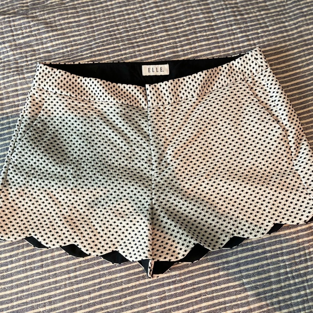 New Elle Scalloped Textured Geometric Polka Dot Plaid Midi Shorts Size 14